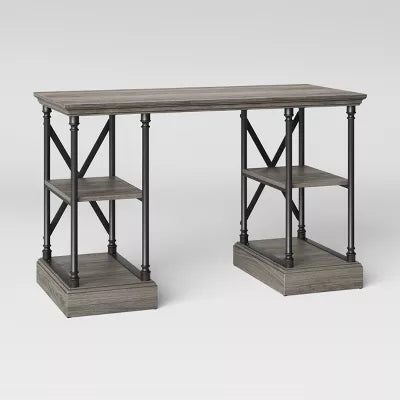 Conway Wood Writing Desk with Storage Gray