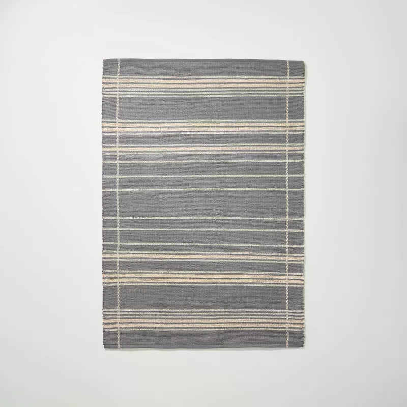 Wool Blend Variegated Stripe Area Rug Dark Gray