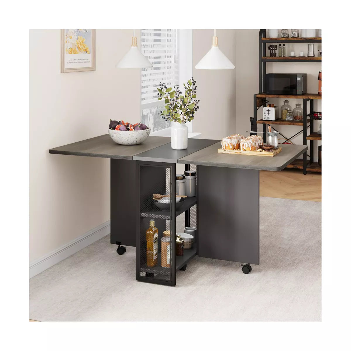 Whizmax Folding Dining Table with 2 Tier Storage - SHOWROOM ITEM