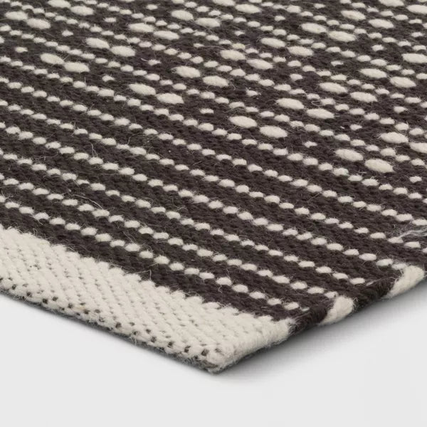 Hand Woven Cotton/Wool Runner Black - Stripe Pattern 2'x7'
