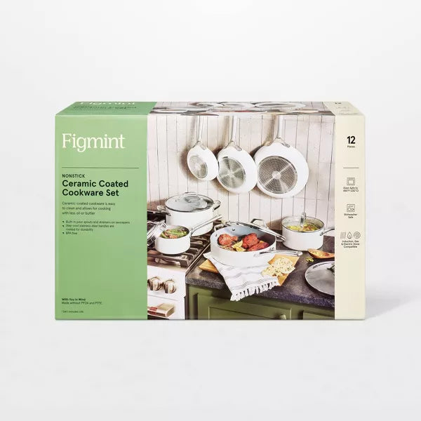 12pc Nonstick Ceramic Coated Aluminum Cookware Set