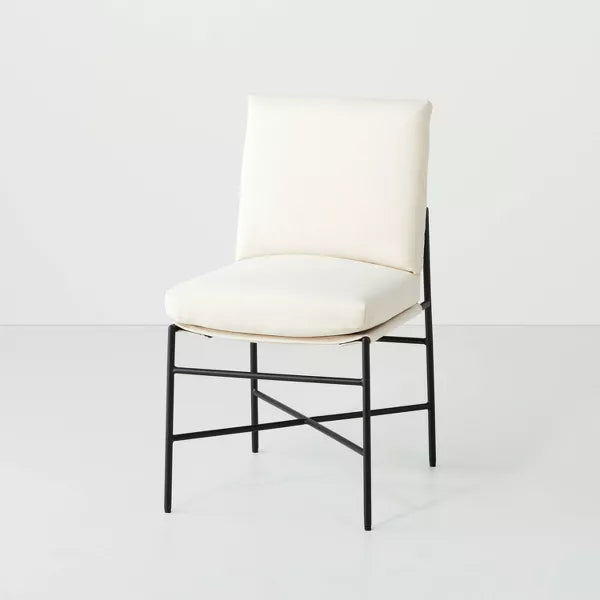 Fabric & Metal Armless Dining Chair - Cream/Black