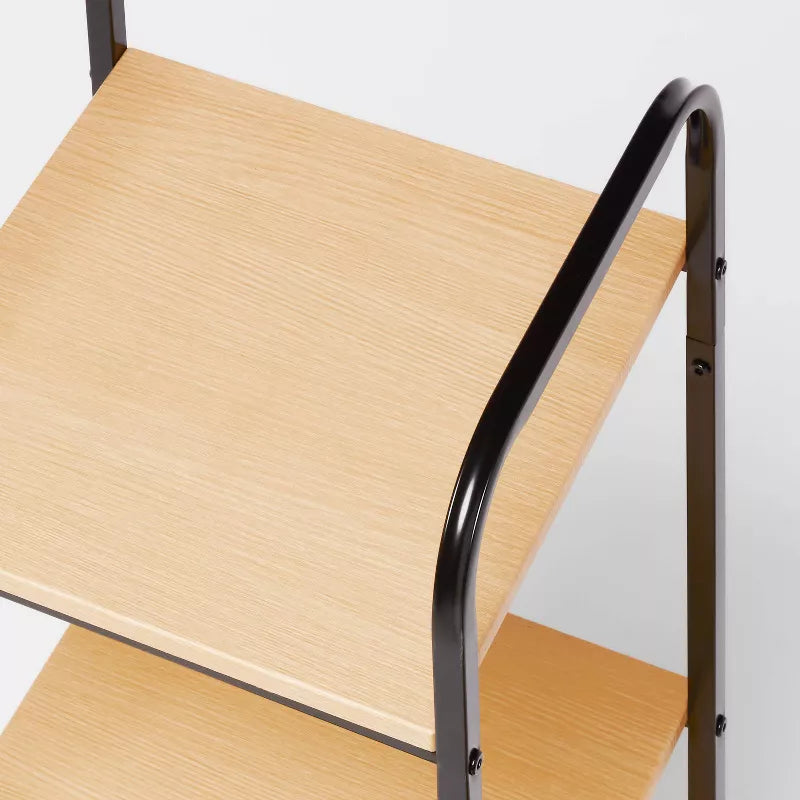 Short Bath Wood Storage Tower Black Metal