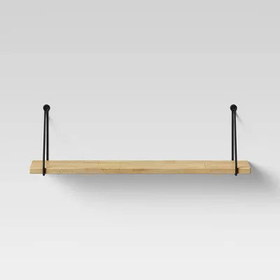 Wood Wall Shelf with Hanging Wire Matte Black