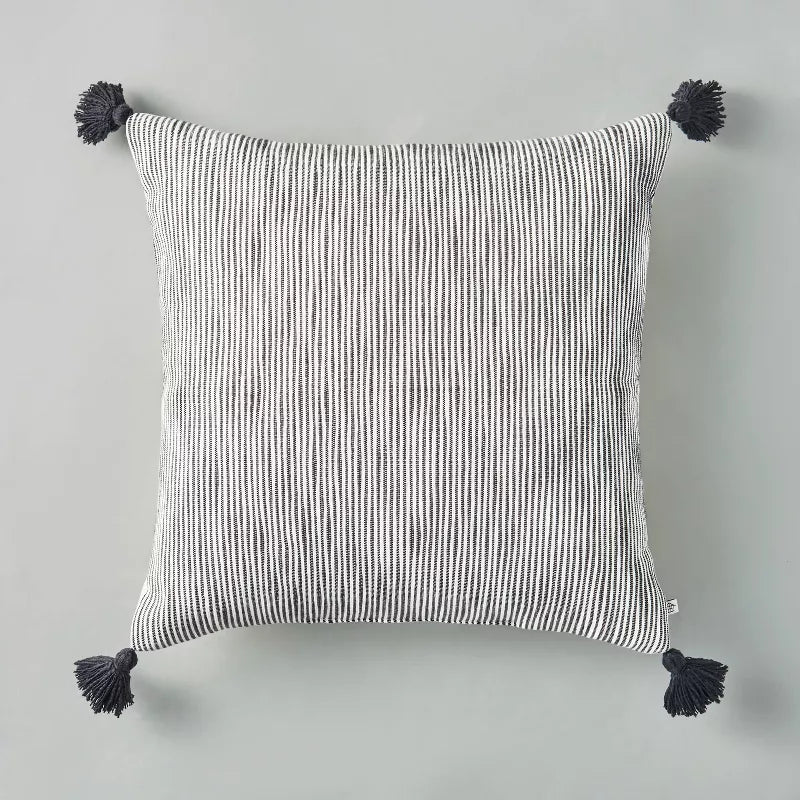 Woven Slub Stripe Throw Pillow with Tassels, final cut