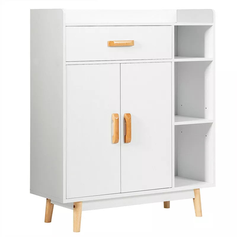 Floor Storage Cabinet Free Standing Cupboard Chest w/1 Drawer 2 Doors 3 Shelves