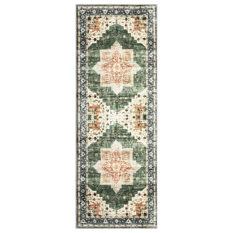 2'x6' Runner Rug for Bedroom Washable Non Slip Runner Rug -Rectangular Green SHOWROOM ITEM