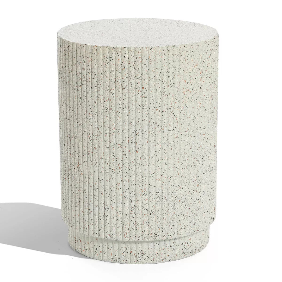 17" Ivory White Cement Round Patio End Table SHOWROOM ITEM