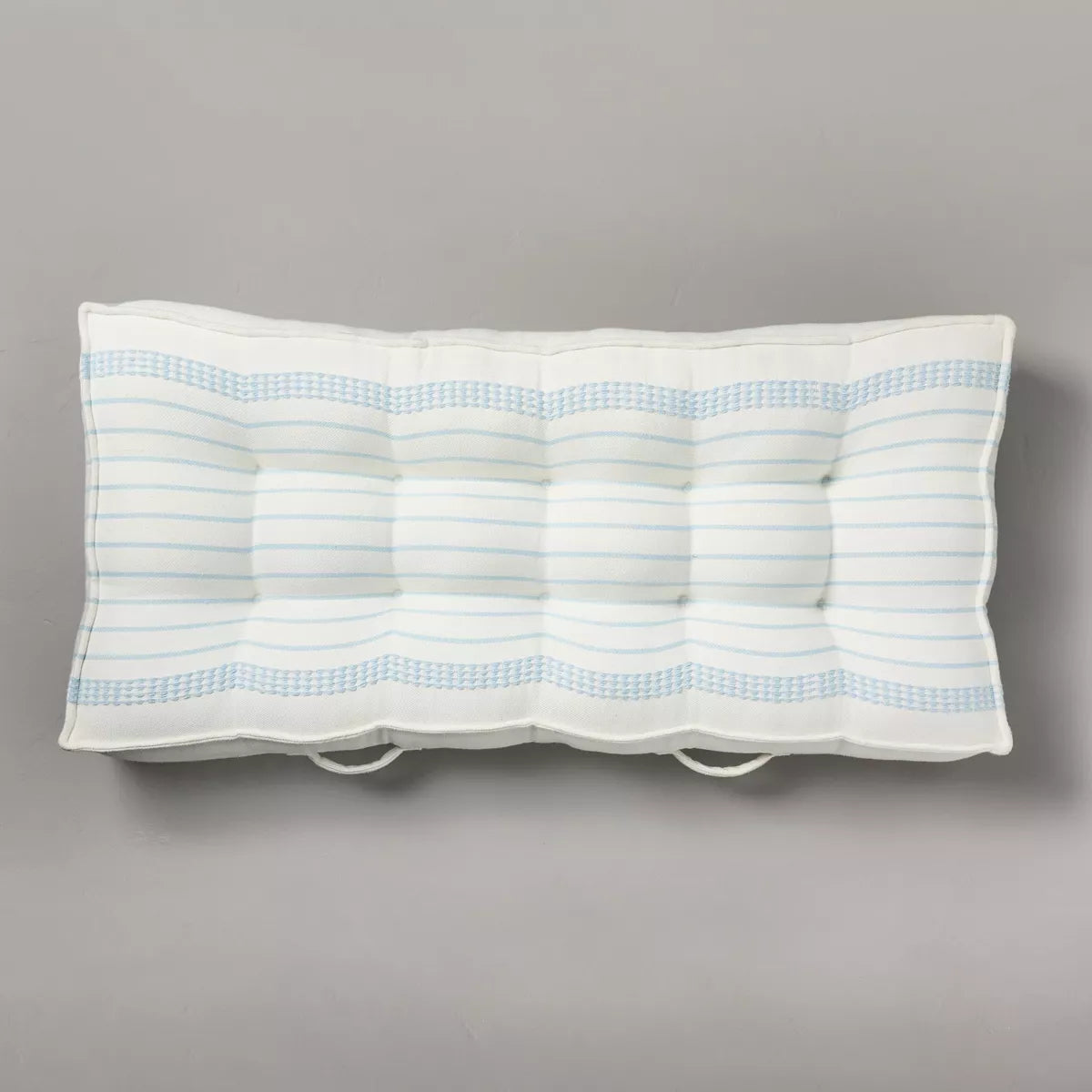 Border Stitch Stripe Indoor/Outdoor French Floor Cushion White/Light Blue: Weather-Resistant, Woven Fabric