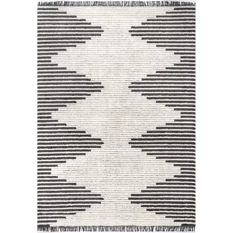 Morgan Contemporary Diamond Soft Shag Fringe Indoor Area Rug - 7'10"x10'