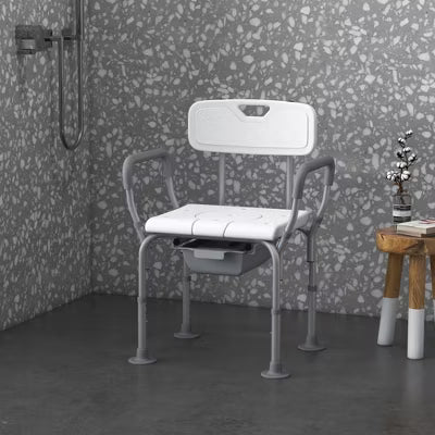 3-in-1 Shower Chair with Back and Arms, Raised Toilet Seat