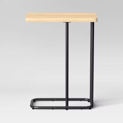 Mixed Material Wood and Metal Rectangle Top C Table Natural Wood