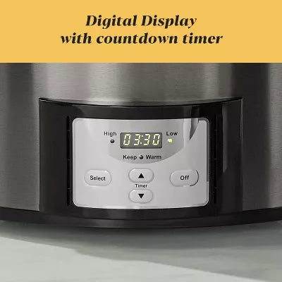 Cook & Carry Programmable Easy-Clean Slow Cooker Stainless Steel: 3 Settings, Dishwasher-Safe Parts