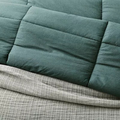 Textured Chambray Cotton Comforter & Sham Set - Full/Queen