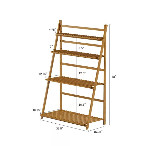 4-Tier Freestanding Indoor/Outdoor Bamboo Ladder Plant Stand and Storage Shelf - Brown