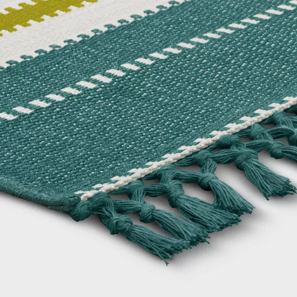 5'x7' Textural Stripe Rectangular Woven Outdoor Area Rug Light Green