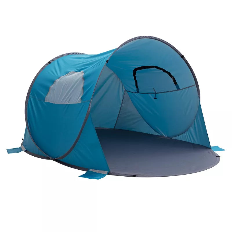 Pop Up Beach Tent with UV Protection and Ventilation Windows – Water and Wind Resistant Sun Shelter for Camping, Fishing, or Play  (Blue)