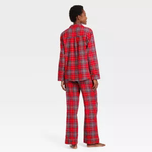 Women's Plaid Flannel Holiday Matching Family Pajama Set Red