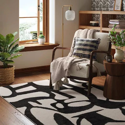 Abstract Inkblot Rug Black/White