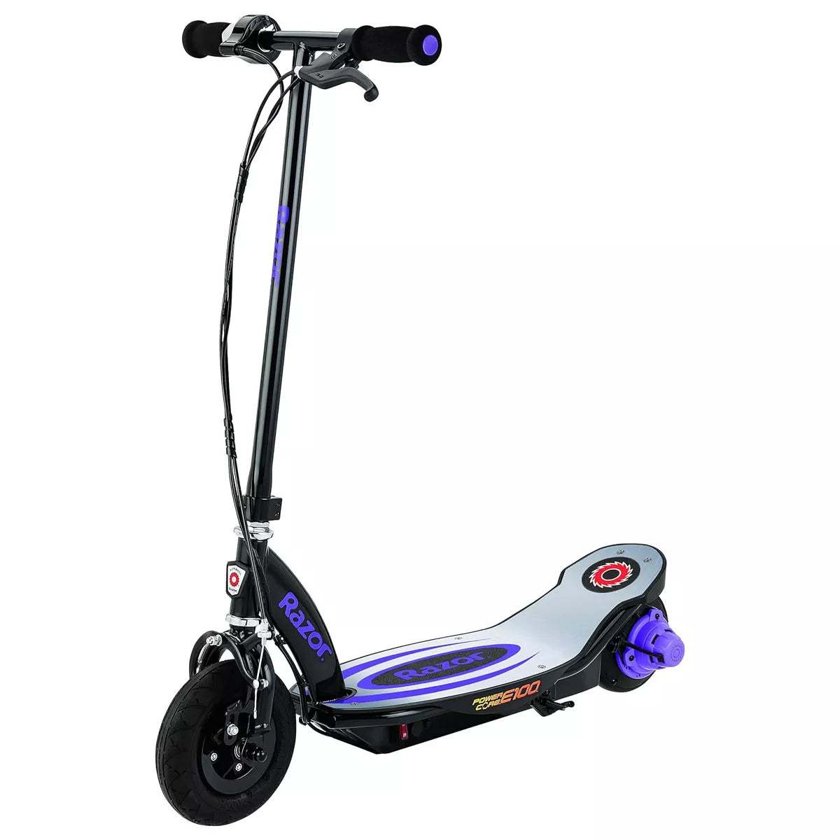 Power Core Electric Scooter with Aluminum Deck, Hand Operated Front Brake, and Adjustable Handlebar Height, Purple