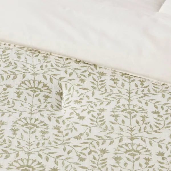 Traditional Vine Printed Cotton Comforter & Sham Set Green - Full/Queen