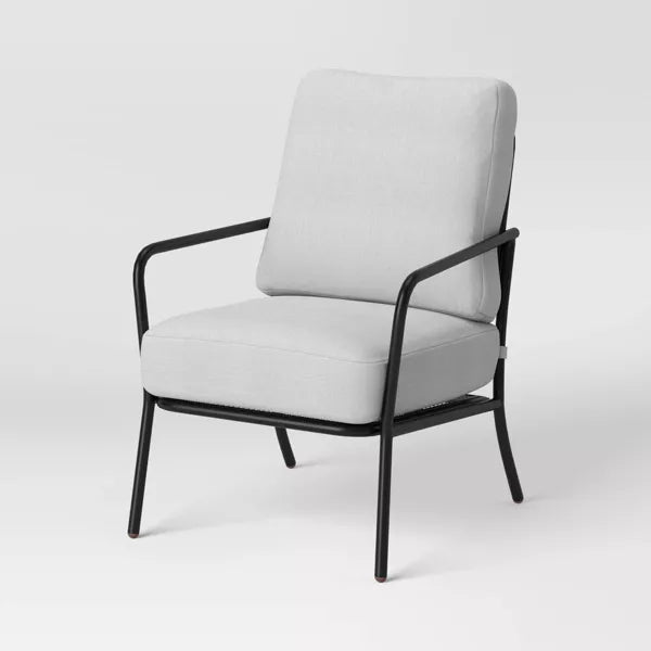 1 Piece Metal Mesh Outdoor Patio Chairs with Double Cushions, Club Chairs Black