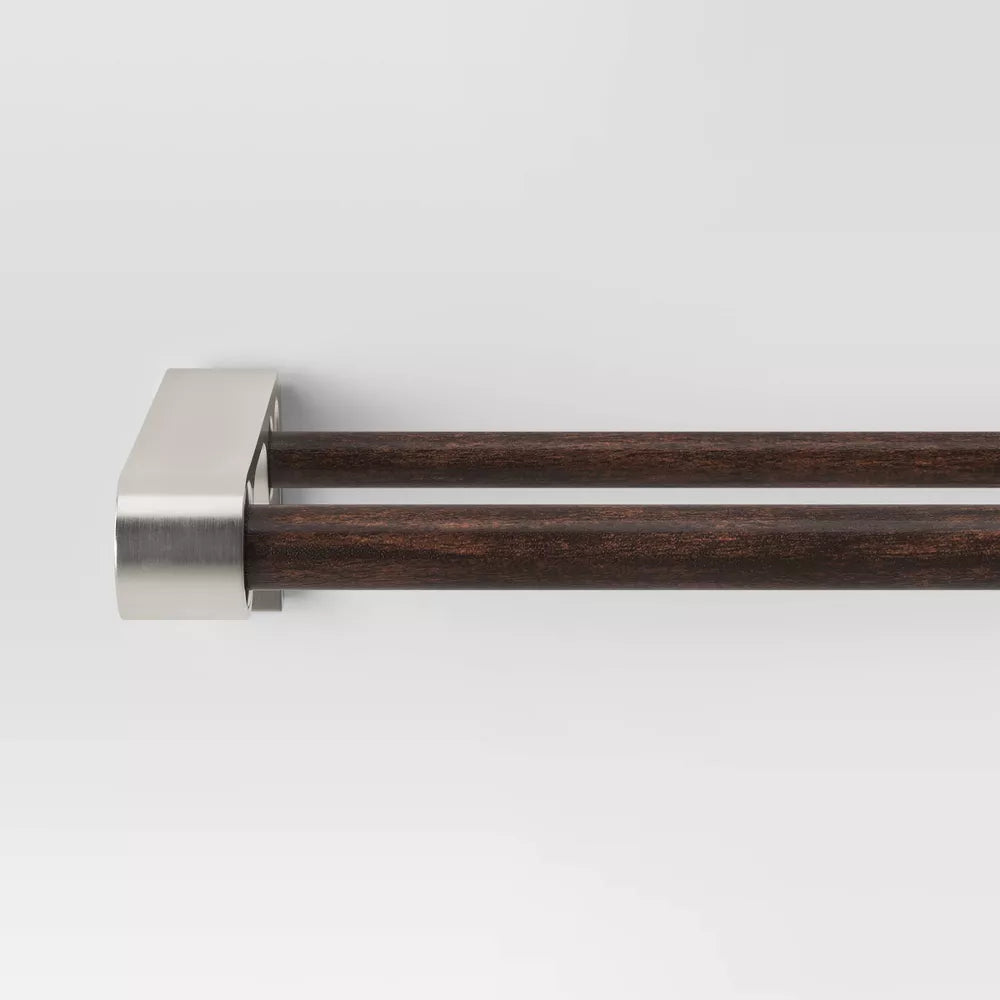 Double Curtain Rod with Easy Install Nickel/Dark Brown