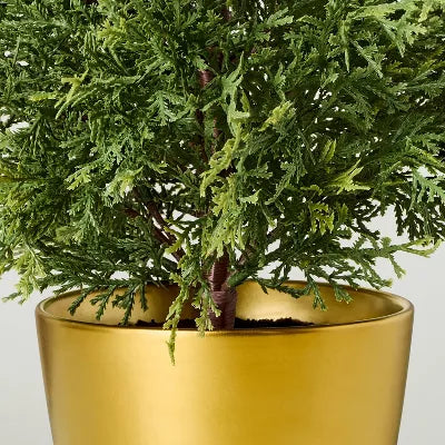 Faux Cypress Tree in Brass Pot