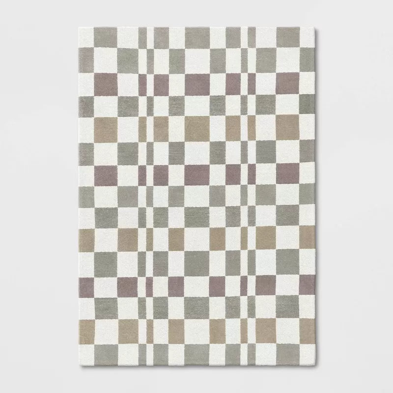 Checkered Woven Flatweave Area Rug White, 5 x 7