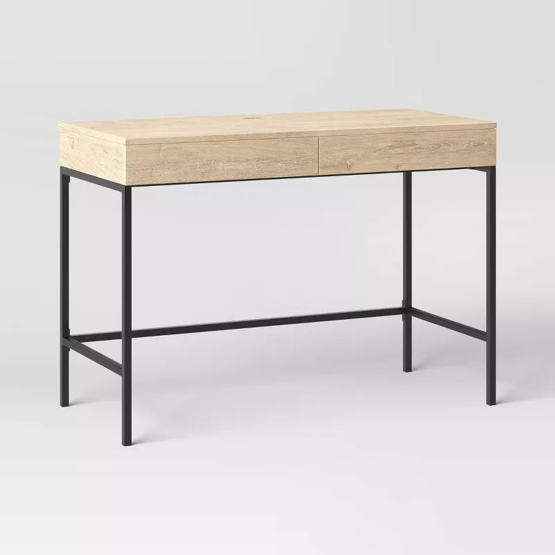 Loring Wood Writing Desk with Drawers and Charging Station