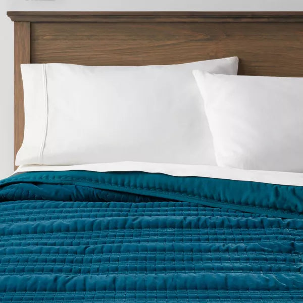 Full/Queen Lofty Velvet Quilt Dark Teal Blue - Machine Washable, OEKO-TEX Certified, Polyester Fill