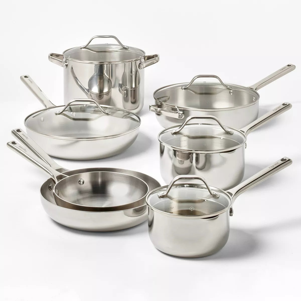 12pc Stainless Steel Cookware Set with 6pc Pan Protectors Silver