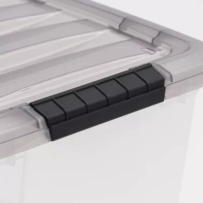 7pk Stack and Pull Plastic Storage Bin: Multicolor, Transparent, Stackable, Lidded, Built-In Handles