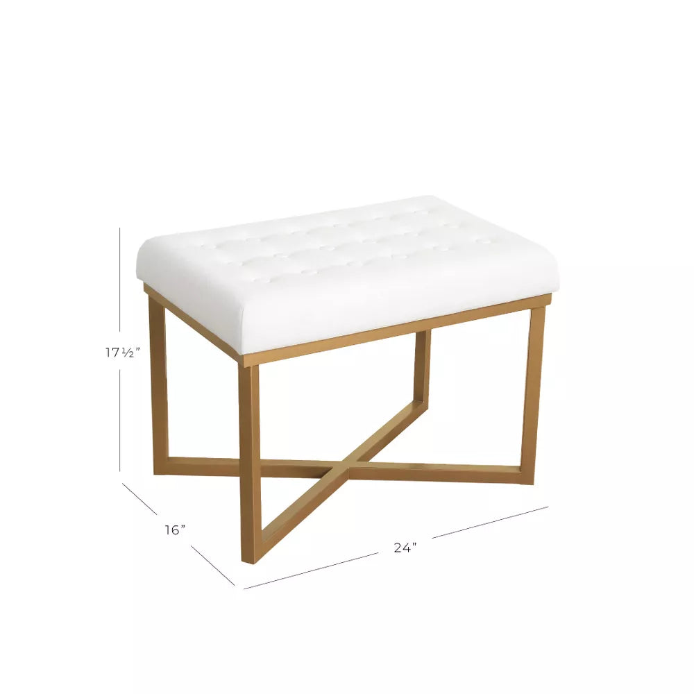 Rectangle Ottoman Velvet Tufted Cushion and Gold Metal X Base
