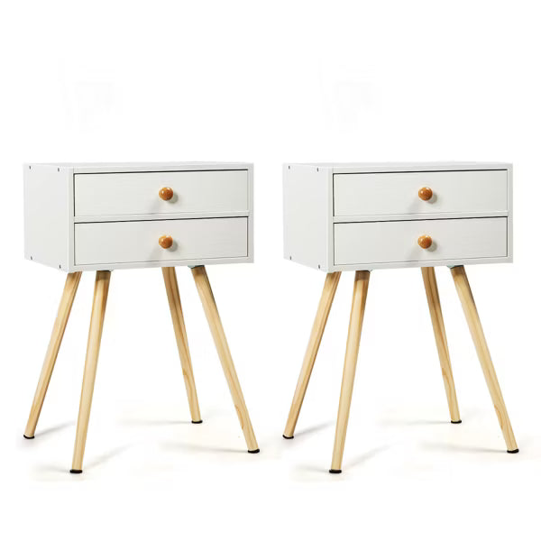 1-Piece Mid Century Modern 2 Drawers Nightstand Sofa Side End Table White
