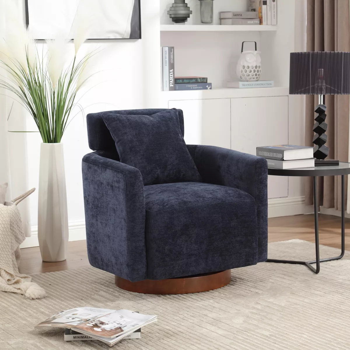27.17"W Modern Swivel Chenille Upholstered Accent Chair - Navy SHOWROOM ITEM