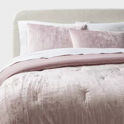 3pc Luxe Distressed Crinkle Velvet Comforter and Sham Set - King