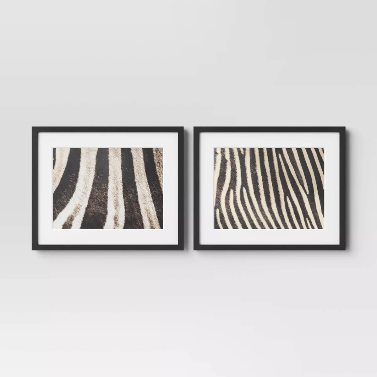 2pc Zebra Close up Glass Framed Wall Posters: Modern Animal Photography Prints