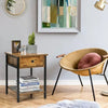 1-Piece Industrial End Side Table Nightstand with Drawer Shelf Rustic Brown