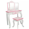 2pc Gisele Giraffe Print Kids' Wooden Vanity Set Pink/White: Toddler Vanity, Childrens Bedroom Furniture