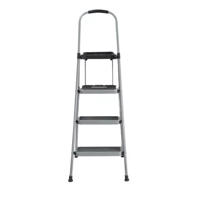 3 Step All Steel Step Stool with Tray: Folding Ladder, Silver, 3 Rungs