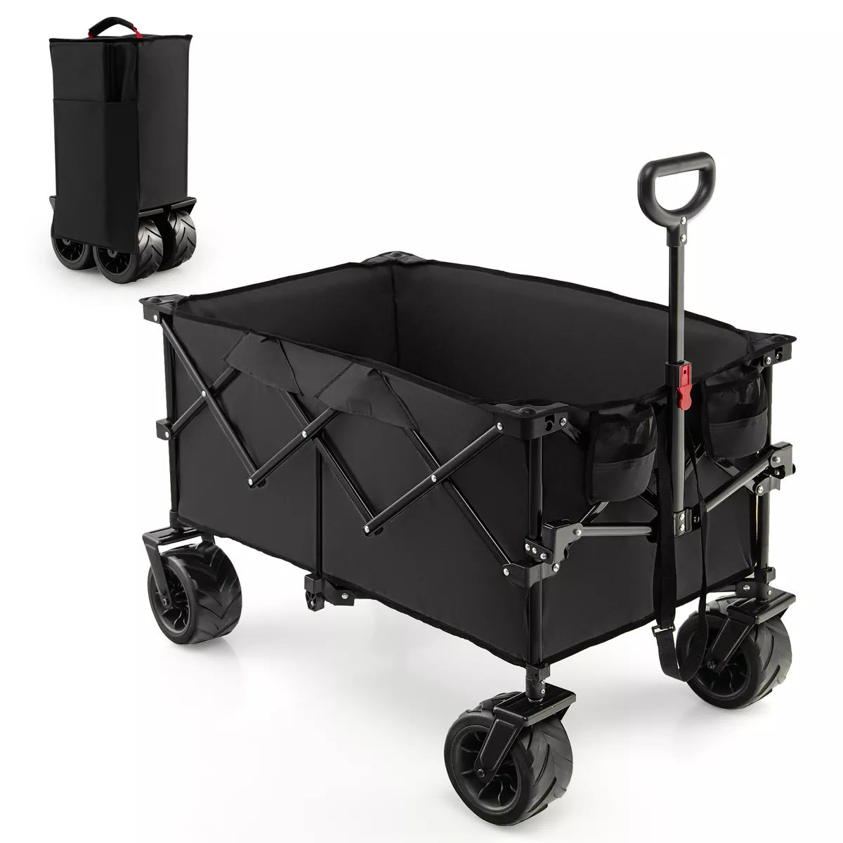 Collapsible Folding Outdoor Utility Wagon with Cover Bag Outdoor Camping Garden Cart with Telescoping Handle Black/Blue