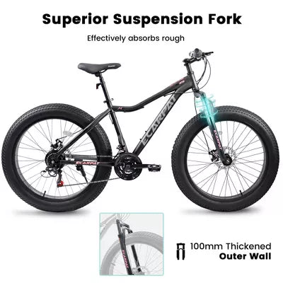 26 Inch Fat Tires Mountain Bike,  4" Wide Wheel, 21-Speed Disc Brakes, Mens Womens Trail Beach Snow Commuter City Mountain Bike