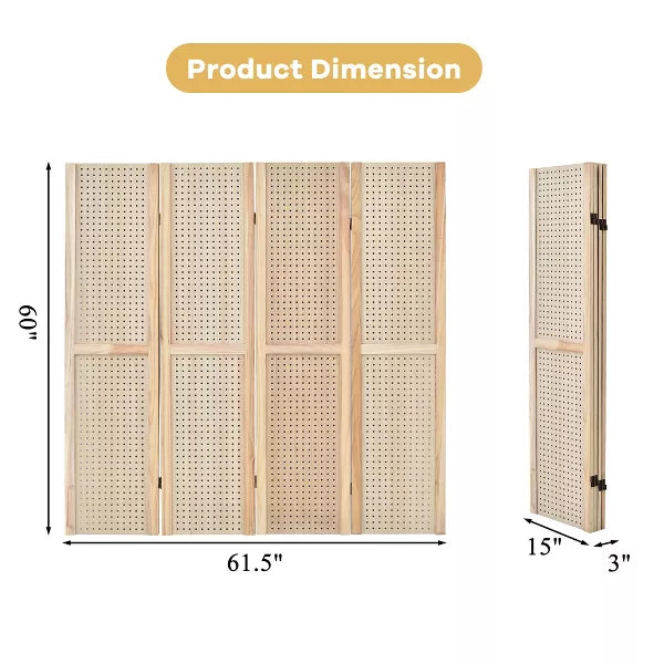4-Panel Pegboard Display Folding Privacy Screen Craft Display