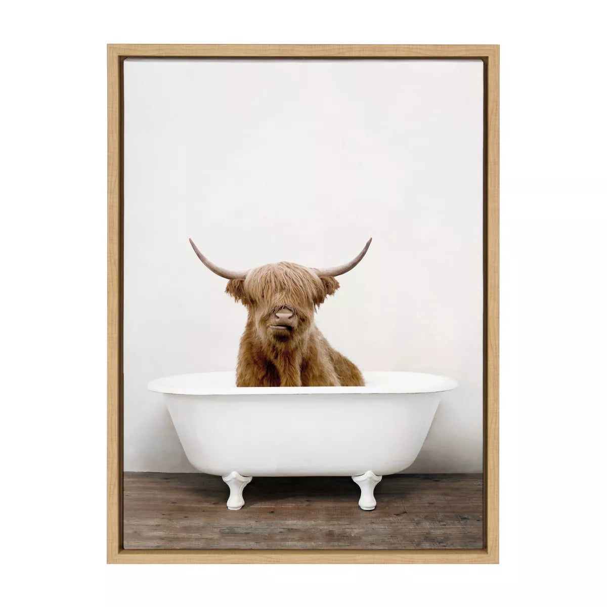 18"x24" Sylvie Highland Cow in Tub Color Framed Canvas SHOWROOM ITEM