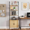 1/2 PCS Ladder Bookshelf with Rattan Cabinet Tall Wall Mounted Bookcase Natural