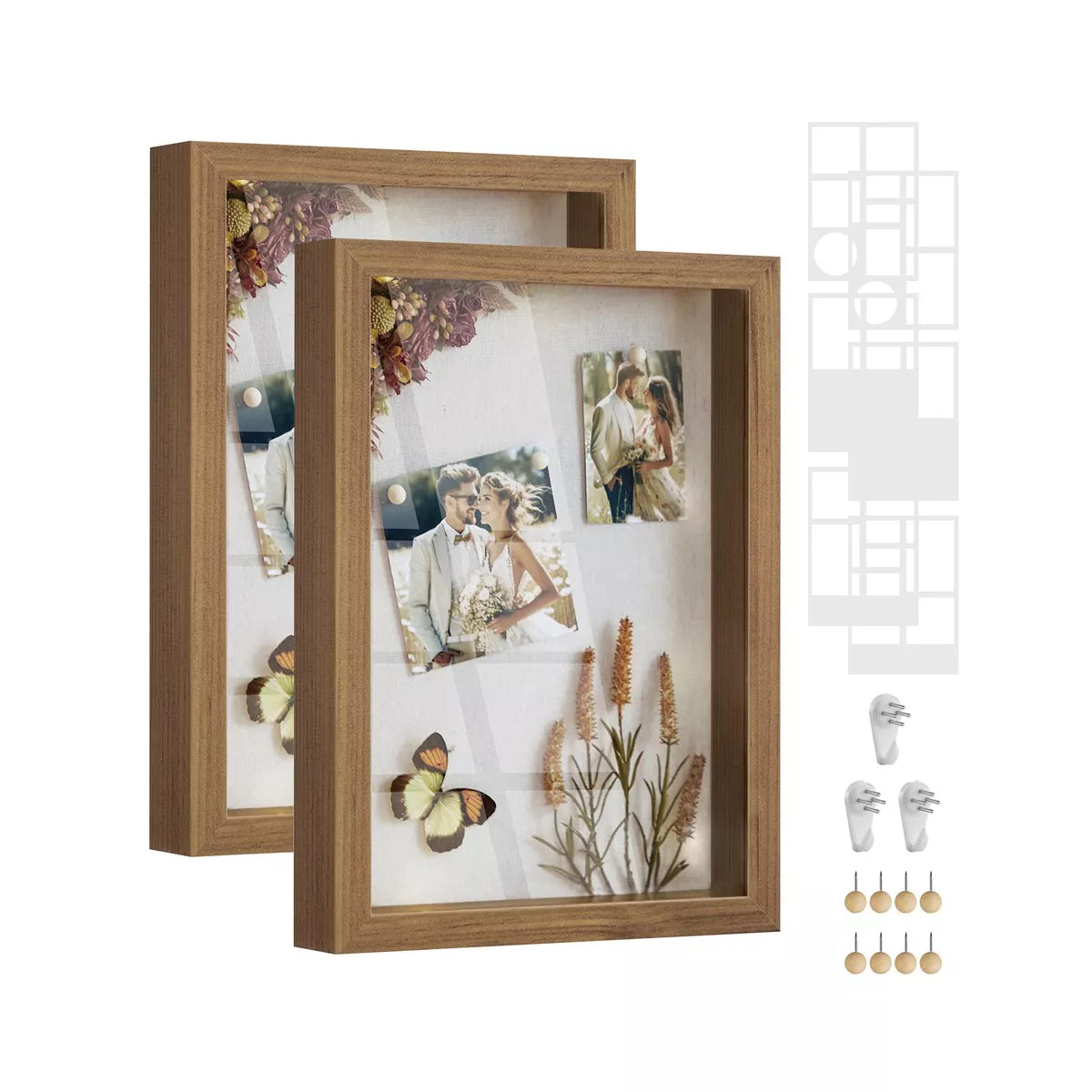A4 Shadow Box Frame, Memory Display Case for Desk Wall Decor Set of 2 ...