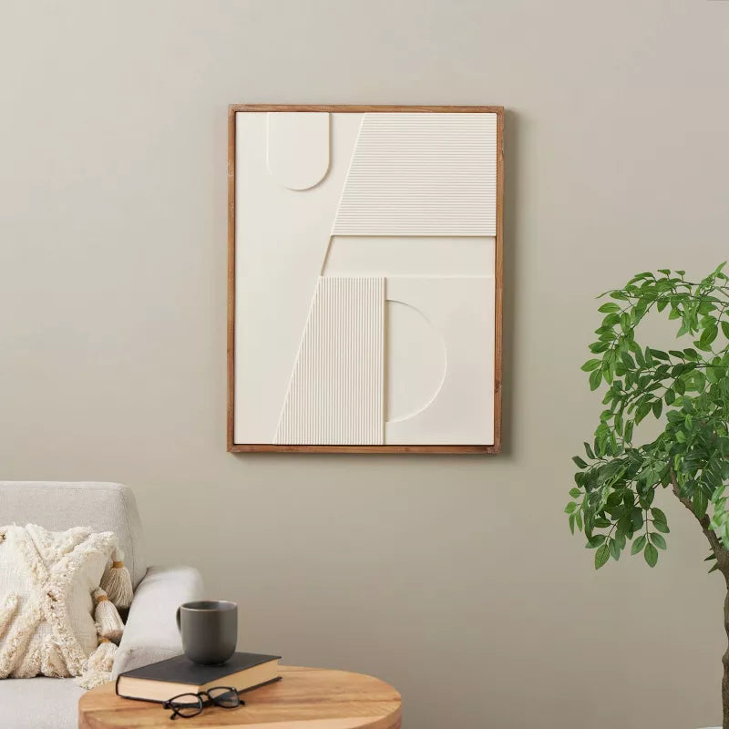 Wood Geometric Dimensional Art Deco Arched Wall Decor with Brown Frames Cream: Vertical Fir Sculpture