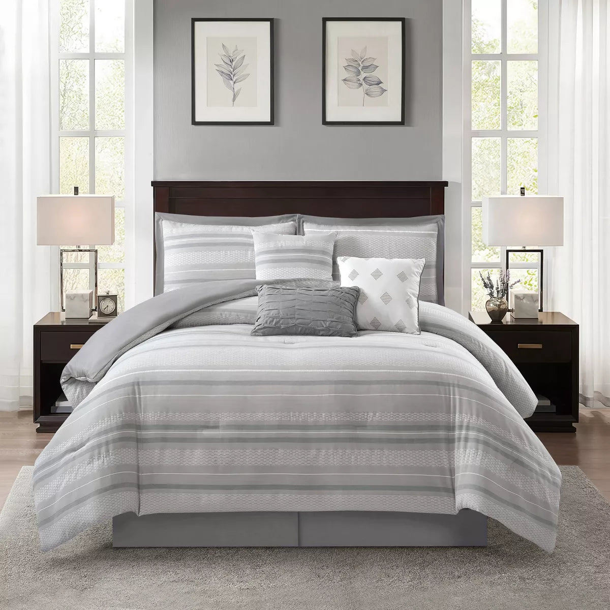 7pc Gamla Comforter Set Gray - Queen