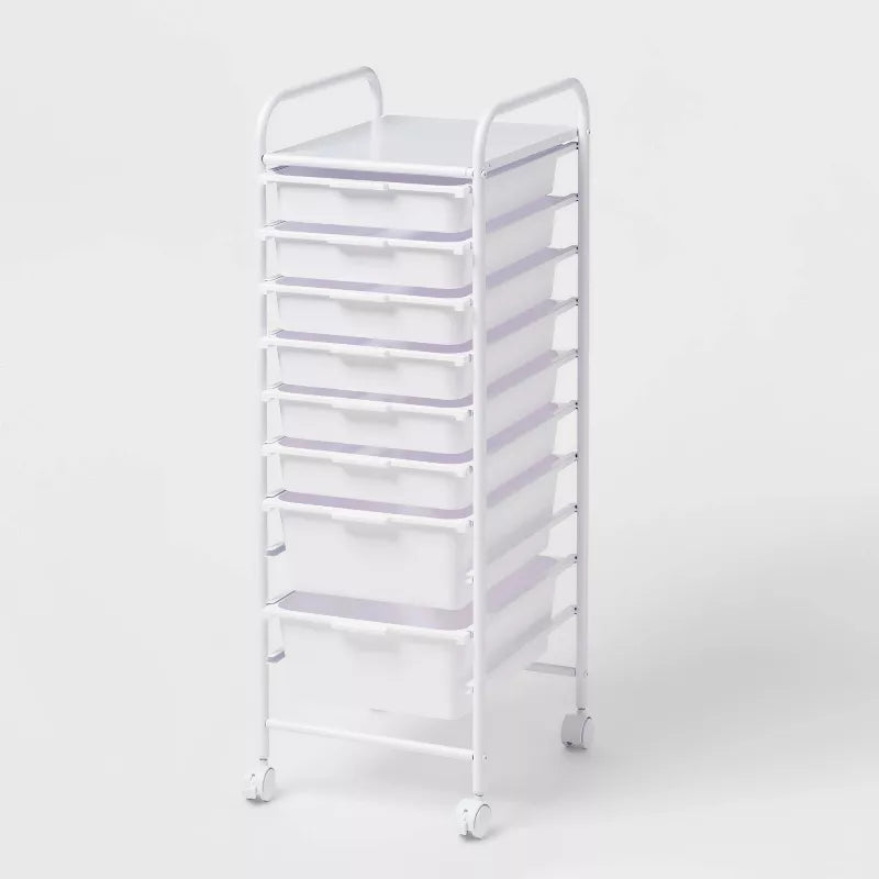 4 Drawer Storage Cart - Rolling Utility Cart, Powder-Coated Steel & Polypropylene, White, School Supplies Storage